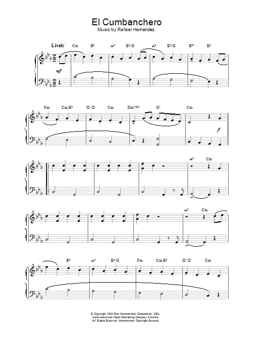 Rafael Hernandez El Cumbanchero Sheet Music Notes & Chords for Piano, Vocal & Guitar (Right-Hand Melody) - Download or Print PDF