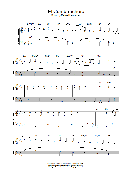 Rafael Hernandez El Cumbanchero Sheet Music Notes & Chords for Piano - Download or Print PDF