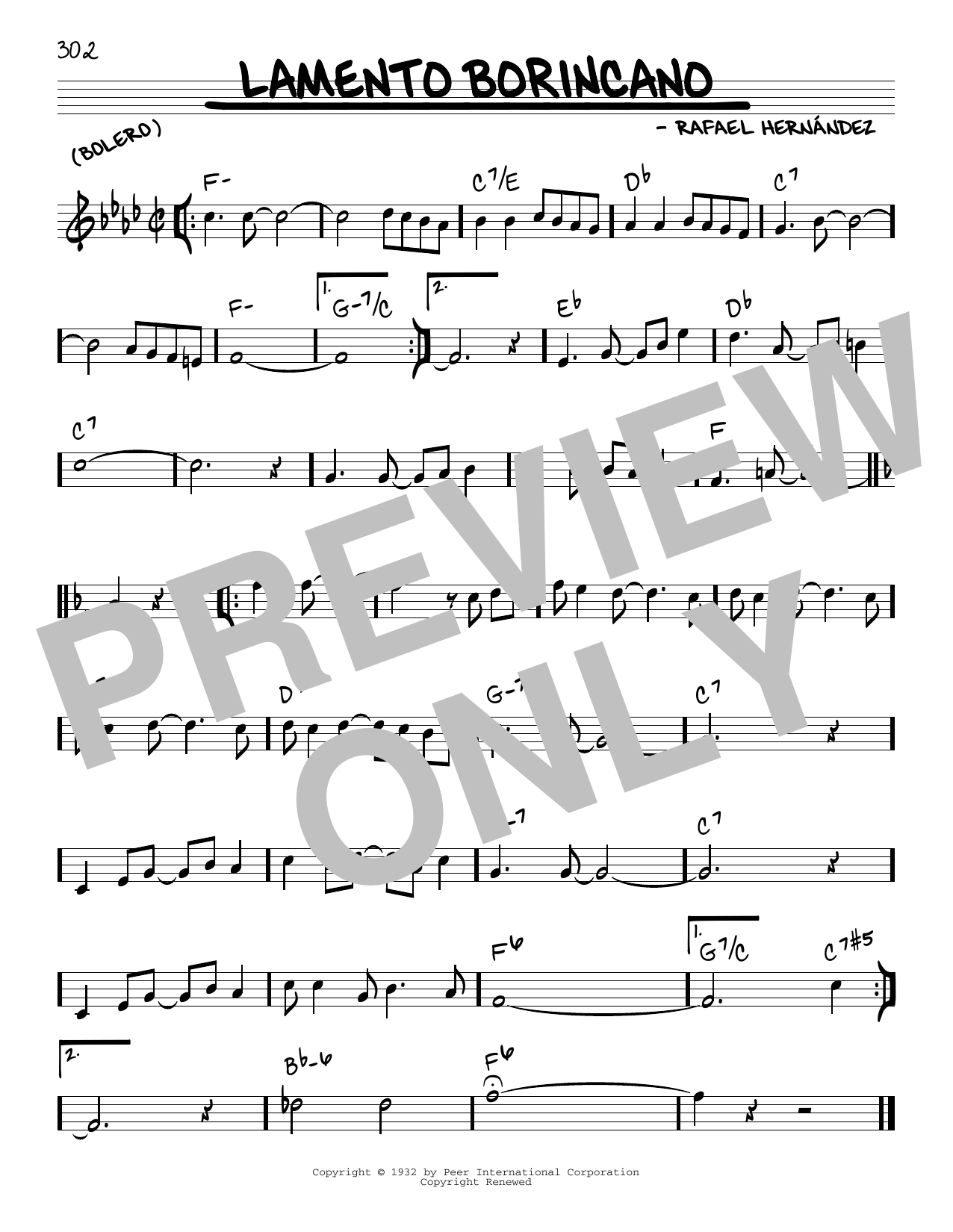 Rafael Hernandez Lamento Borincano Sheet Music Notes & Chords for Real Book – Melody & Chords - Download or Print PDF