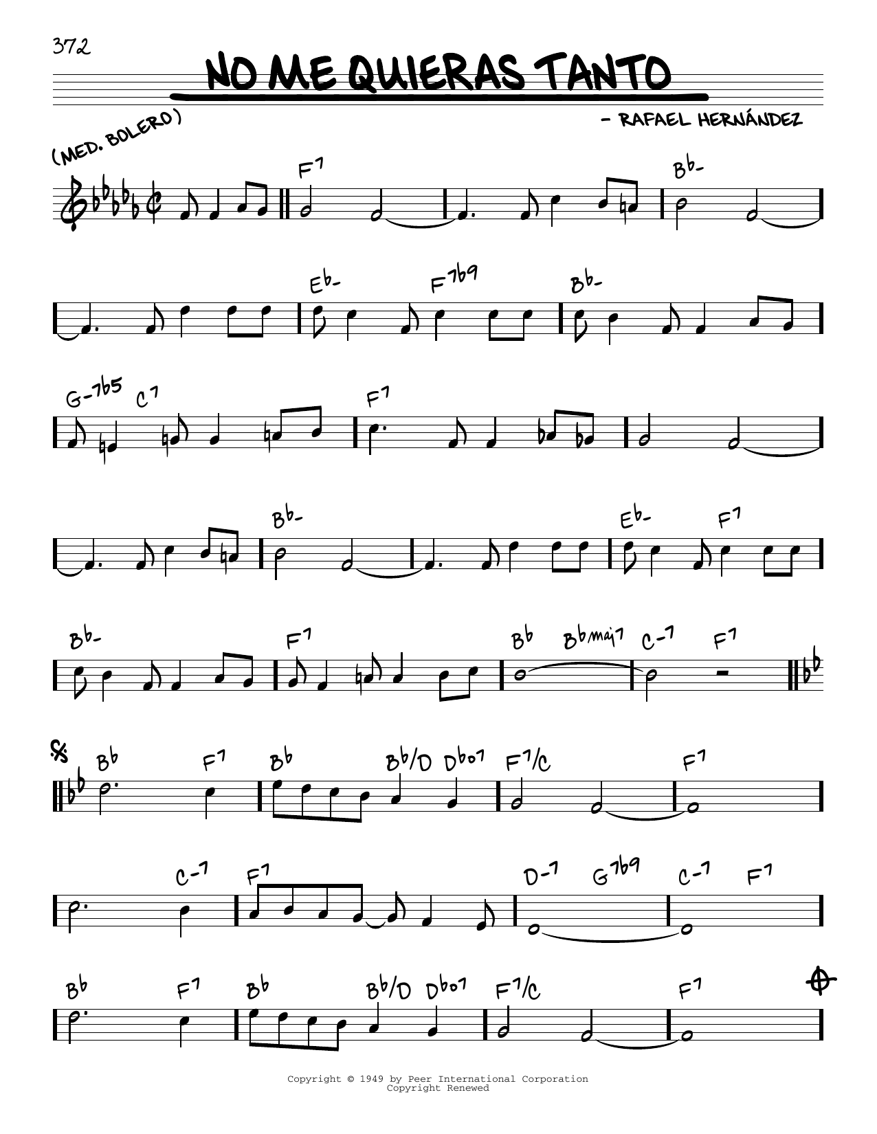 Rafael Hernandez No Me Quieras Tanto Sheet Music Notes & Chords for Real Book – Melody & Chords - Download or Print PDF