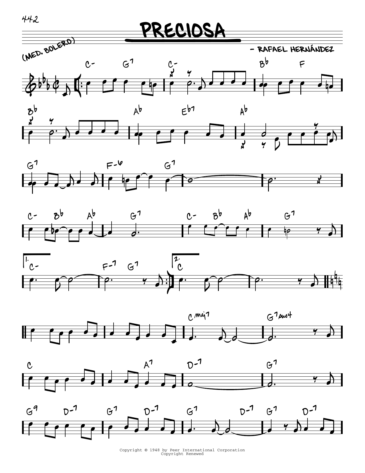 Rafael Hernandez Preciosa Sheet Music Notes & Chords for Real Book – Melody & Chords - Download or Print PDF