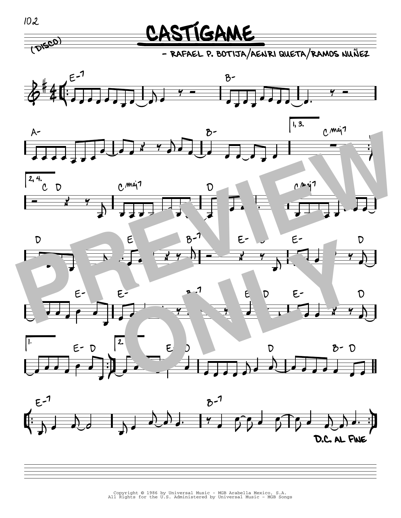 Rafael P. Botija Castigame Sheet Music Notes & Chords for Real Book – Melody & Chords - Download or Print PDF