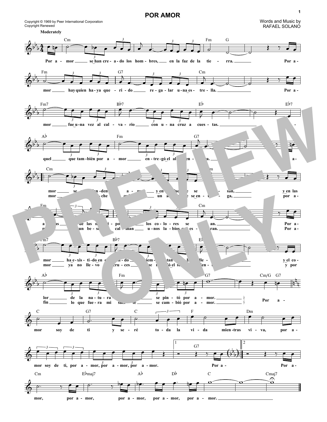 Rafael Solano Por Amor Sheet Music Notes & Chords for Piano, Vocal & Guitar (Right-Hand Melody) - Download or Print PDF