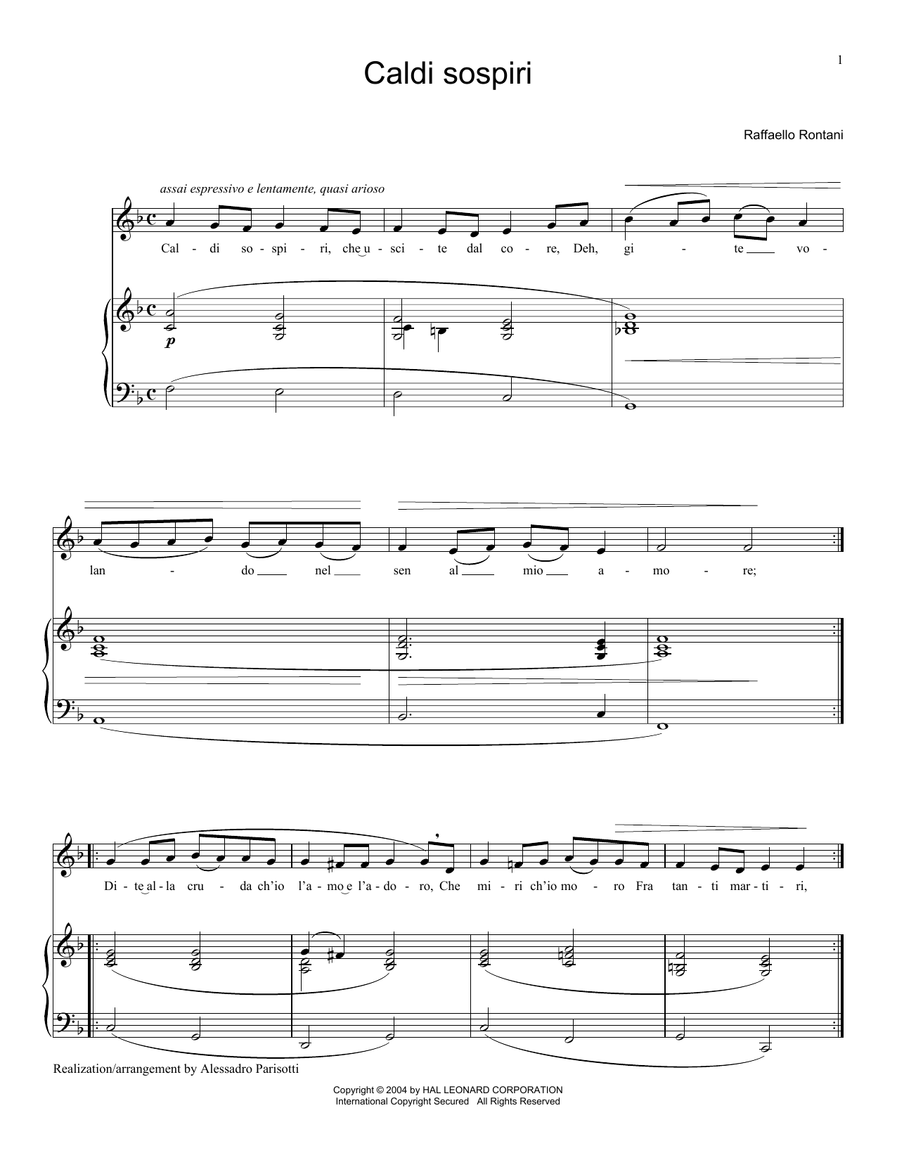 Raffaello Rontani Caldi Sospiri Sheet Music Notes & Chords for Piano & Vocal - Download or Print PDF
