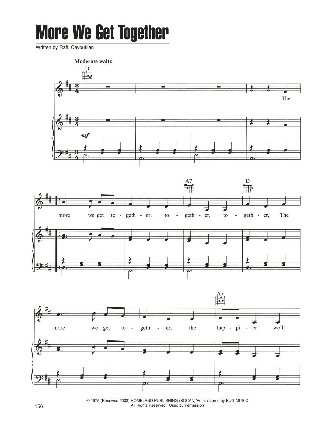 Raffi Cavoukian More We Get Together Sheet Music Notes & Chords for Piano, Vocal & Guitar Chords (Right-Hand Melody) - Download or Print PDF