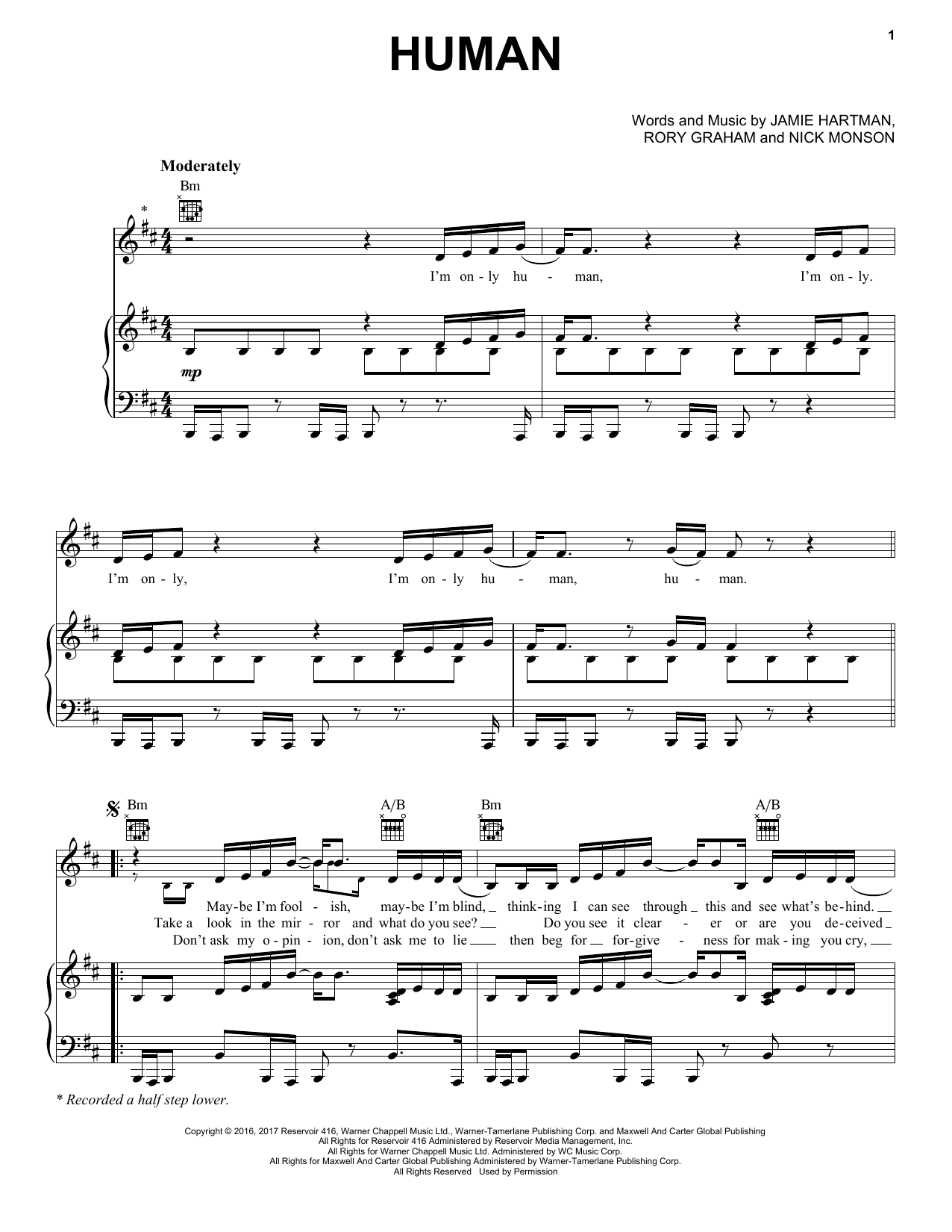 Rag 'n' Bone Man Human Sheet Music Notes & Chords for Piano, Vocal & Guitar (Right-Hand Melody) - Download or Print PDF