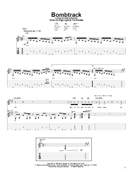 Rage Against The Machine Bombtrack Sheet Music Notes & Chords for Bass Guitar Tab - Download or Print PDF