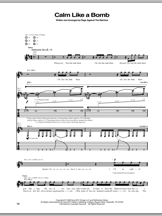 Rage Against The Machine Calm Like A Bomb Sheet Music Notes & Chords for Guitar Tab - Download or Print PDF