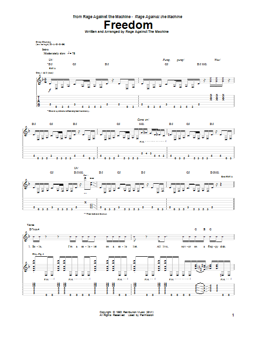 Rage Against The Machine Freedom Sheet Music Notes & Chords for Guitar Tab - Download or Print PDF