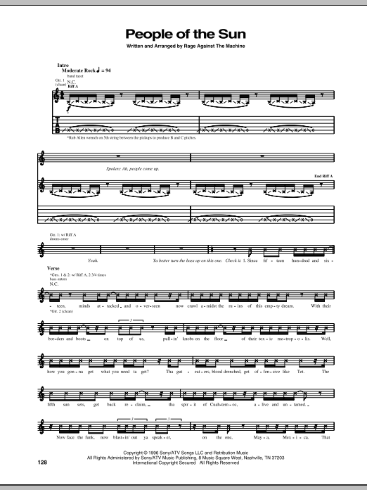 Rage Against The Machine People Of The Sun Sheet Music Notes & Chords for Guitar Tab - Download or Print PDF