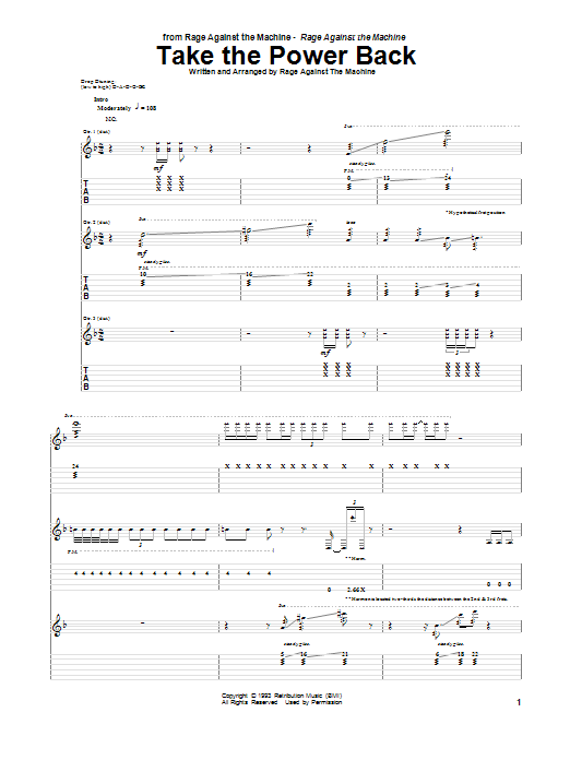 Rage Against The Machine Take The Power Back Sheet Music Notes & Chords for Bass Guitar Tab - Download or Print PDF