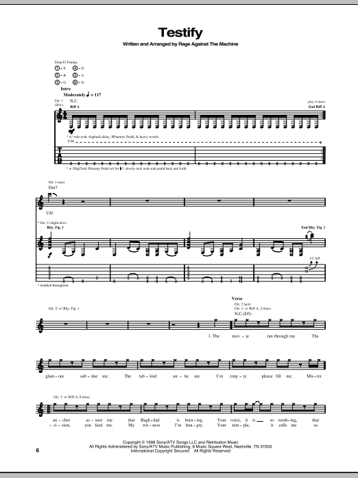 Rage Against The Machine Testify Sheet Music Notes & Chords for Guitar Tab - Download or Print PDF