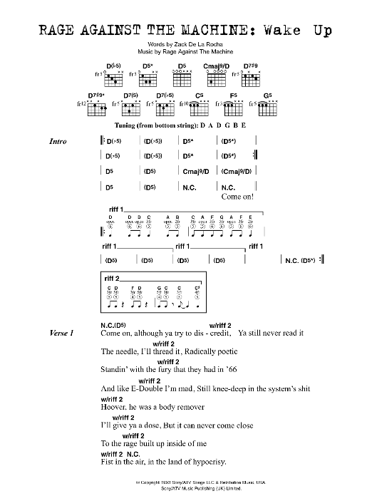 Rage Against The Machine Wake Up Sheet Music Notes & Chords for Bass Guitar Tab - Download or Print PDF