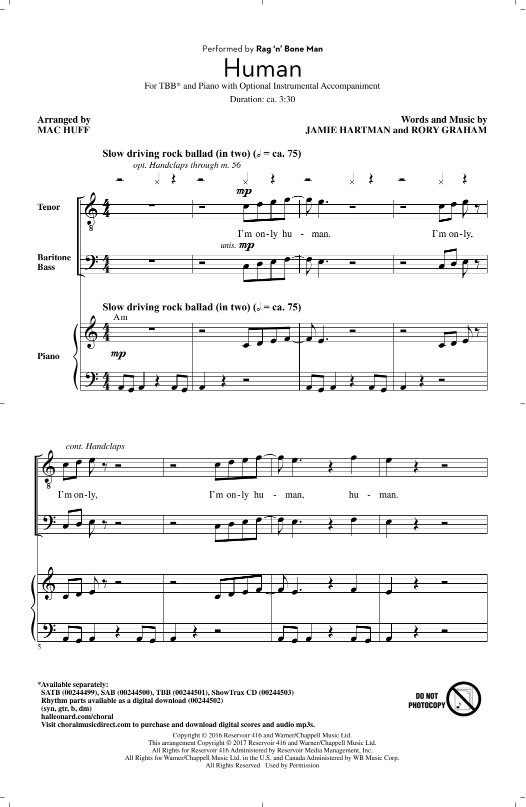 Rag'n'Bone Man Human (arr. Mac Huff) Sheet Music Notes & Chords for SATB - Download or Print PDF