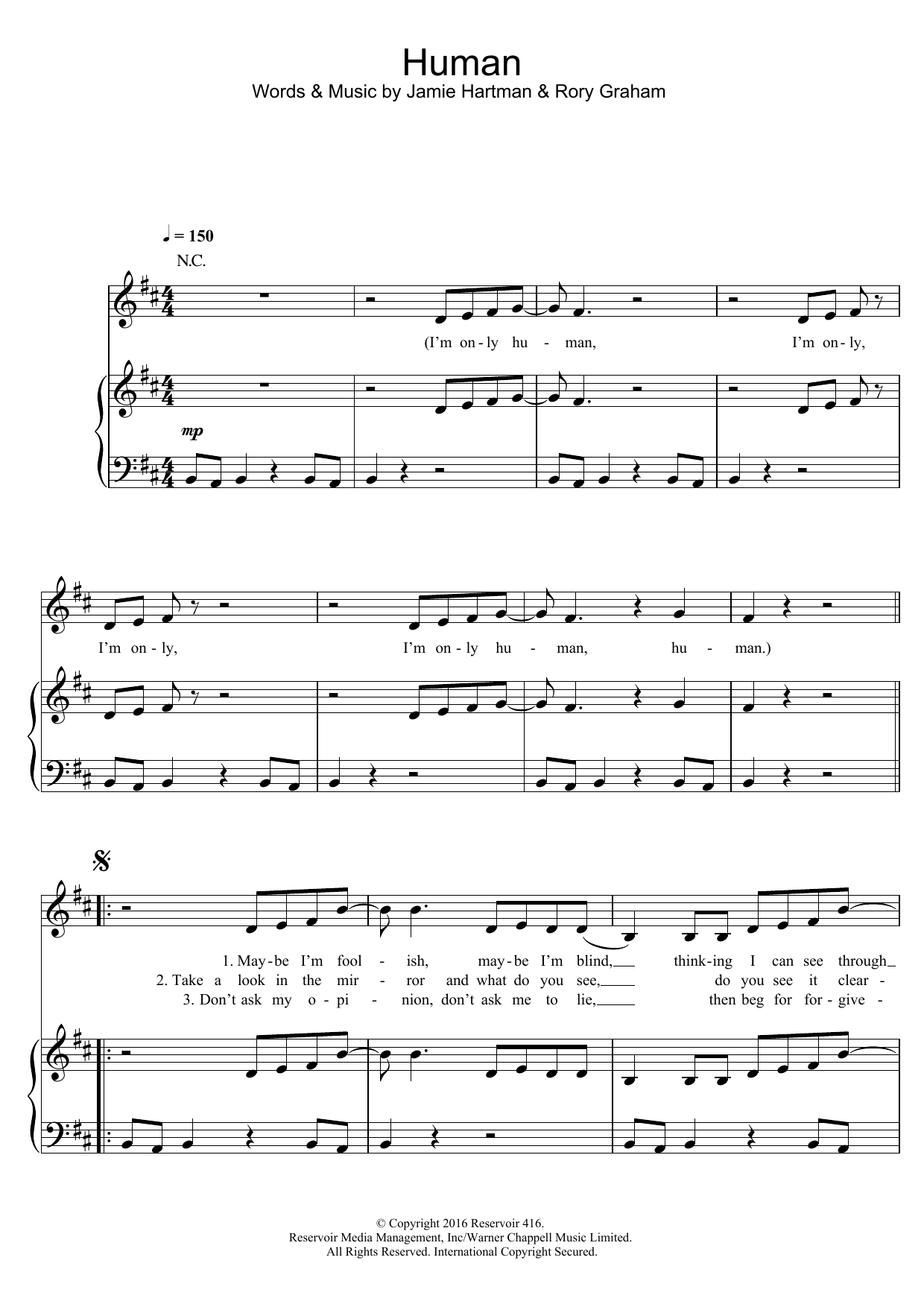 Rag'n'Bone Man Human Sheet Music Notes & Chords for Piano, Vocal & Guitar (Right-Hand Melody) - Download or Print PDF