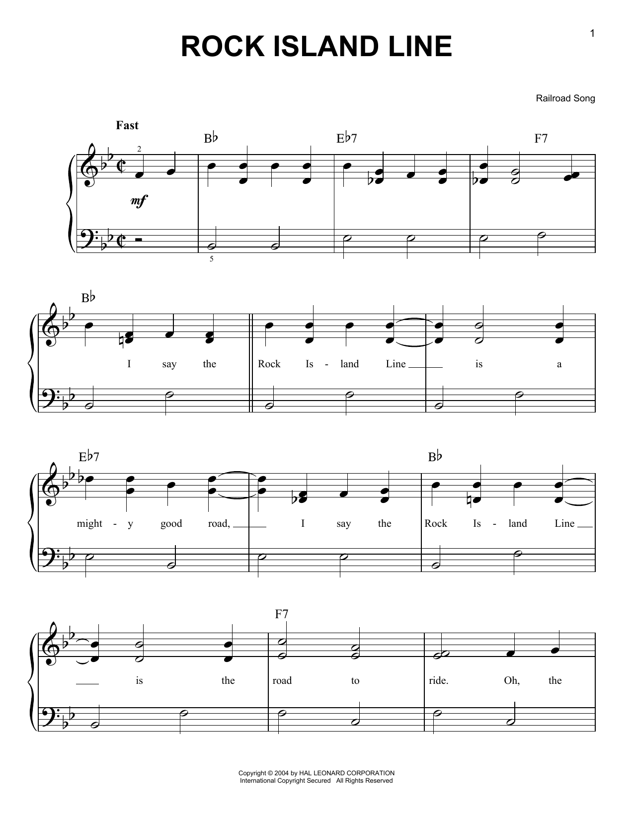 Railroad Song Rock Island Line Sheet Music Notes & Chords for Easy Piano - Download or Print PDF