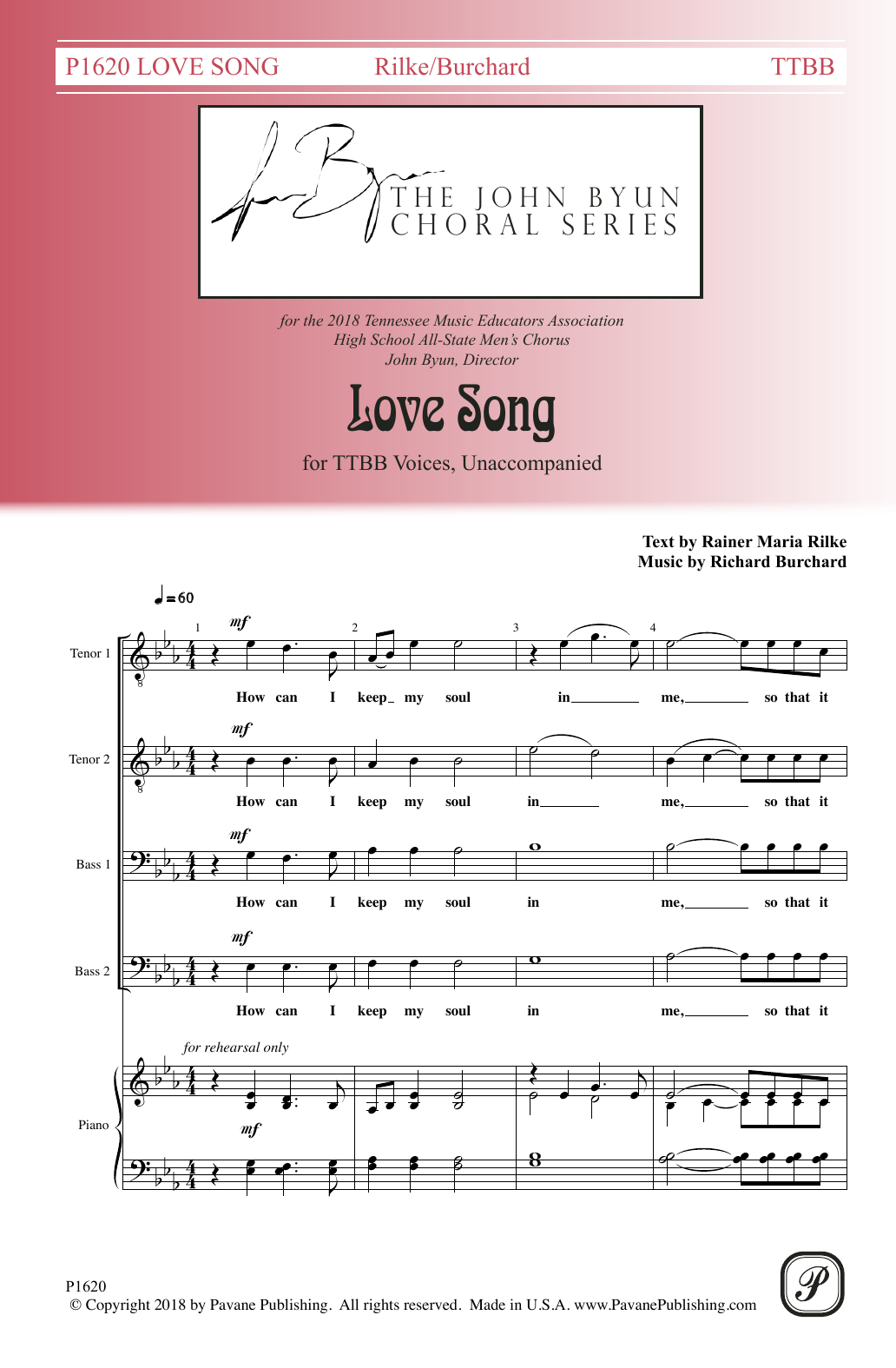 Rainer Maria Rilke Love Song Sheet Music Notes & Chords for TTBB Choir - Download or Print PDF