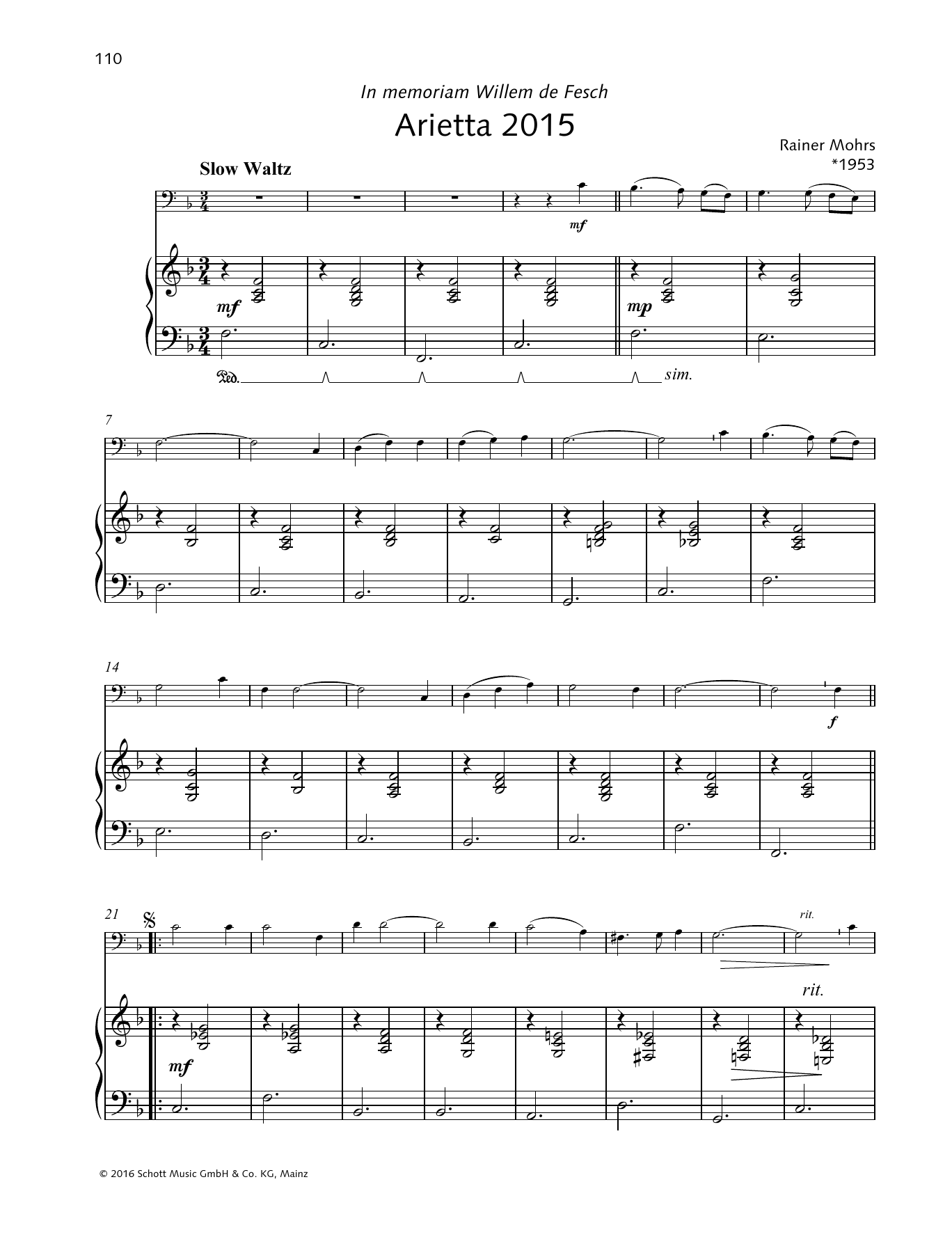 Rainer Mohrs Arietta 2015 Sheet Music Notes & Chords for String Solo - Download or Print PDF