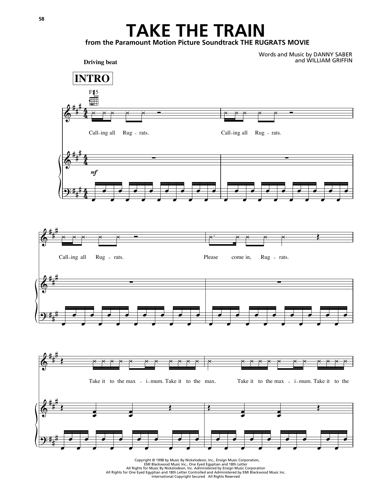 Rakim and Danny Saber Take The Train (from The Rugrats Movie) Sheet Music Notes & Chords for Piano, Vocal & Guitar Chords (Right-Hand Melody) - Download or Print PDF