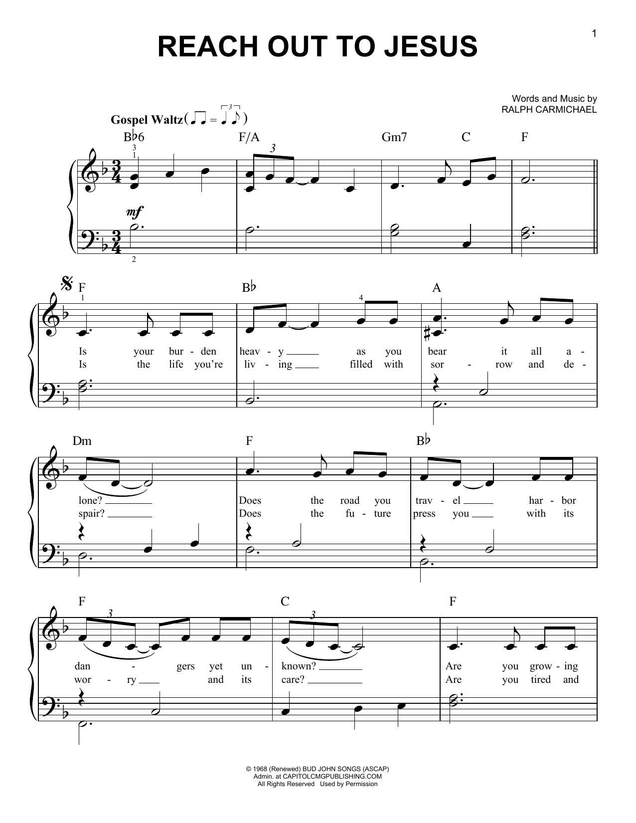 Ralph Carmichael Reach Out To Jesus Sheet Music Notes & Chords for Easy Piano - Download or Print PDF