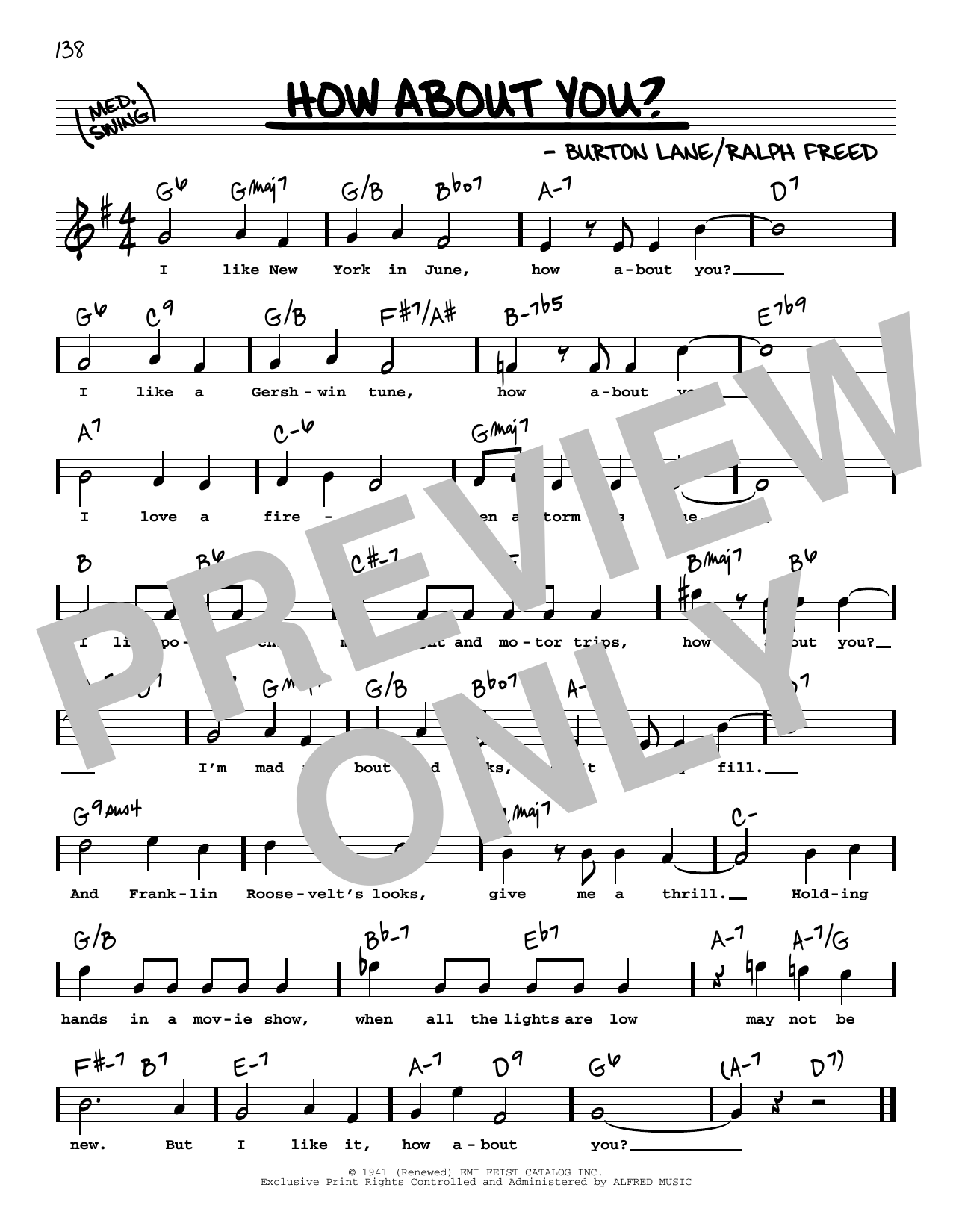 Ralph Freed and Burton Lane How About You? (High Voice) Sheet Music Notes & Chords for Real Book – Melody, Lyrics & Chords - Download or Print PDF Ralph Freed and Burton Lane How About You? (High Voice) Sheet Music Notes & Chords for Real Book – Melody, Lyrics & Chords - Download or Print PDF