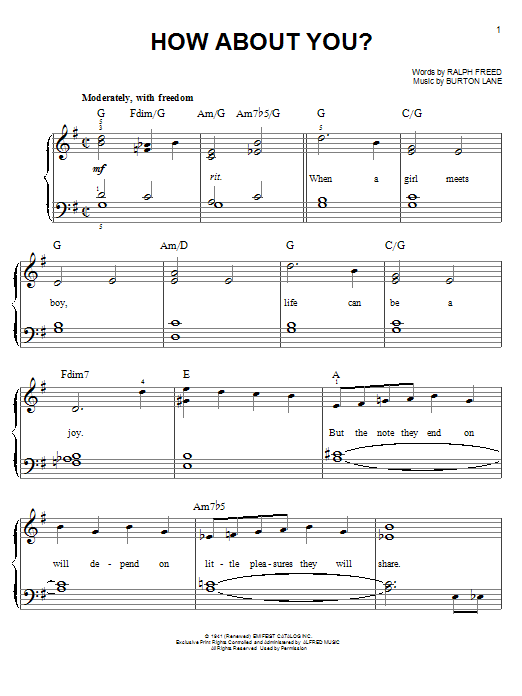 Ralph Freed How About You? Sheet Music Notes & Chords for Easy Piano - Download or Print PDF