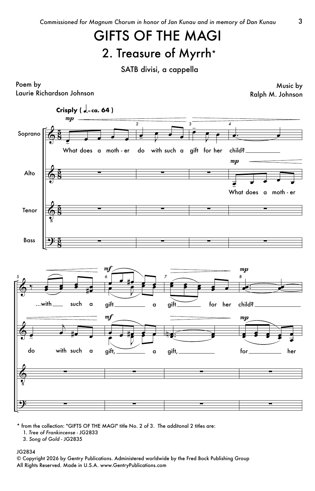 Ralph M. Johnson Gifts Of The Magi - 2. Treasure Of Myrrh Sheet Music Notes & Chords for SATB Choir - Download or Print PDF