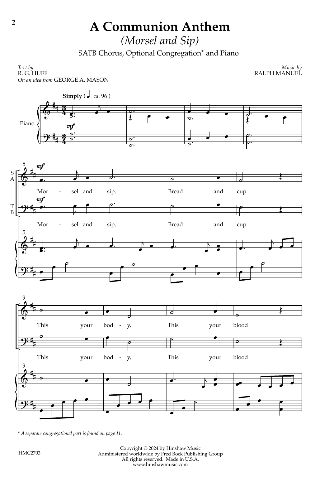 Ralph Manuel A Communion Anthem (Morsel and Sip) Sheet Music Notes & Chords for SATB Choir - Download or Print PDF