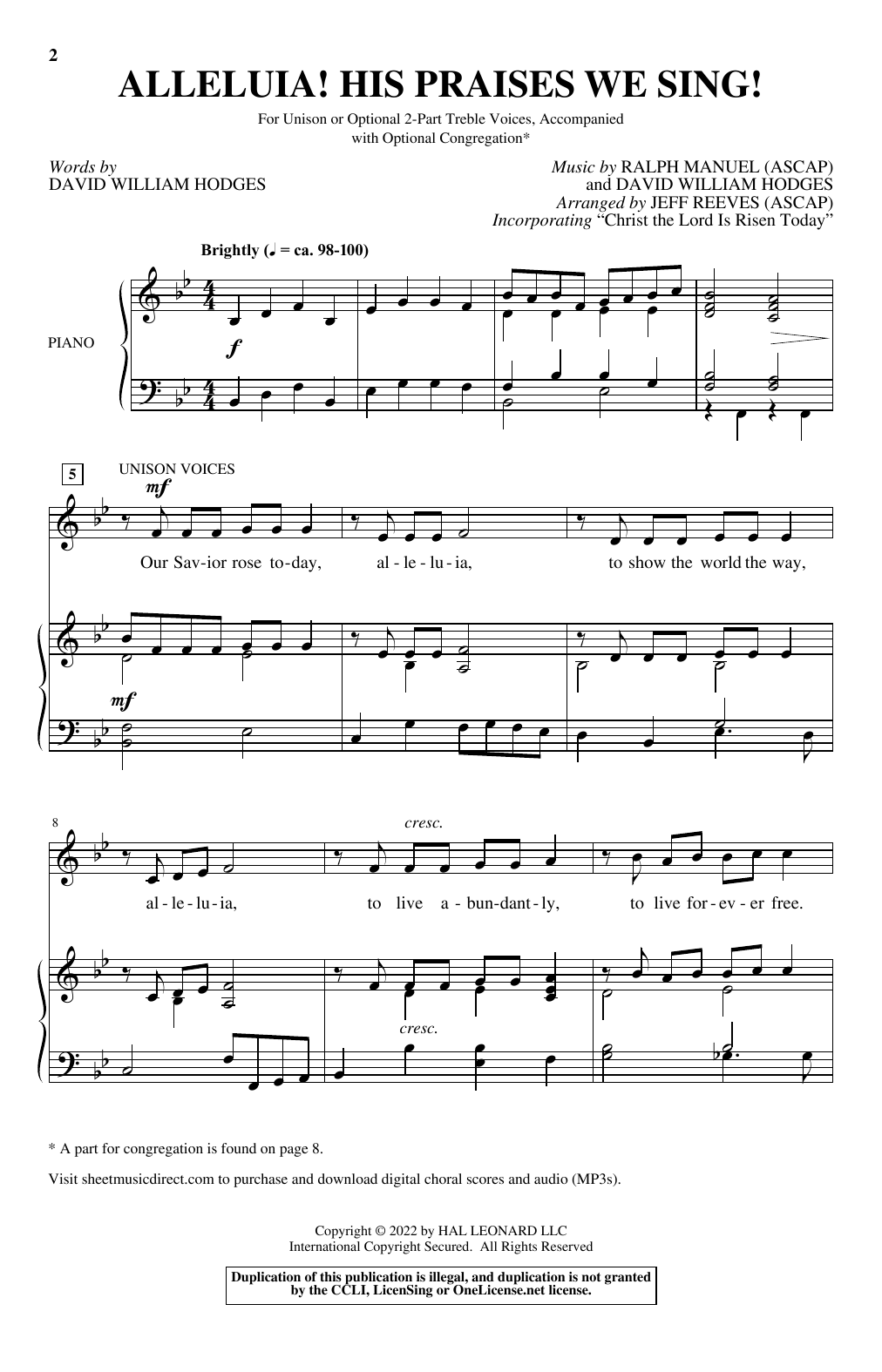 Ralph Manuel and David William Hodges Alleluia! His Praises We Sing! (arr. Jeff Reeves) Sheet Music Notes & Chords for Choir - Download or Print PDF