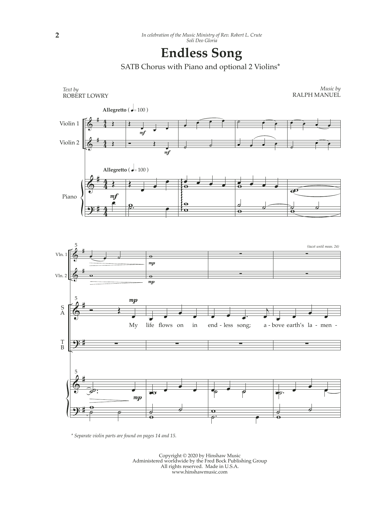 Ralph Manuel Endless Song Sheet Music Notes & Chords for SATB Choir - Download or Print PDF