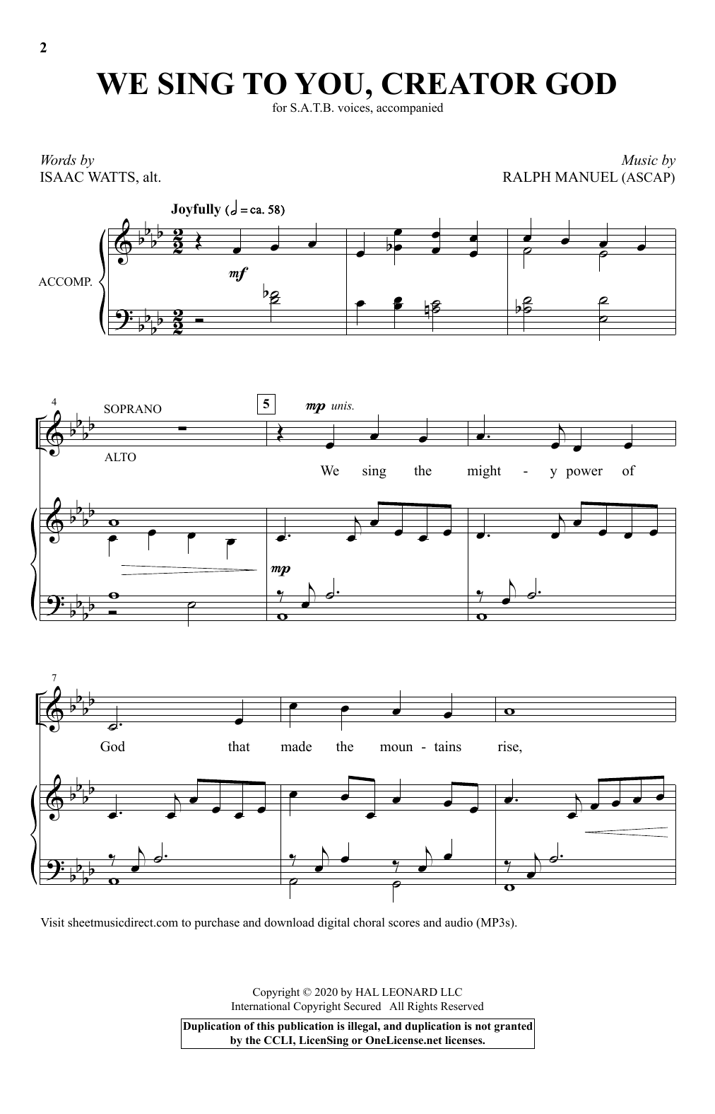 Ralph Manuel We Sing To You, Creator God Sheet Music Notes & Chords for SATB Choir - Download or Print PDF