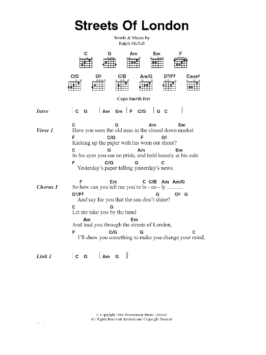 Ralph McTell Streets Of London Sheet Music Notes & Chords for Lyrics & Chords - Download or Print PDF