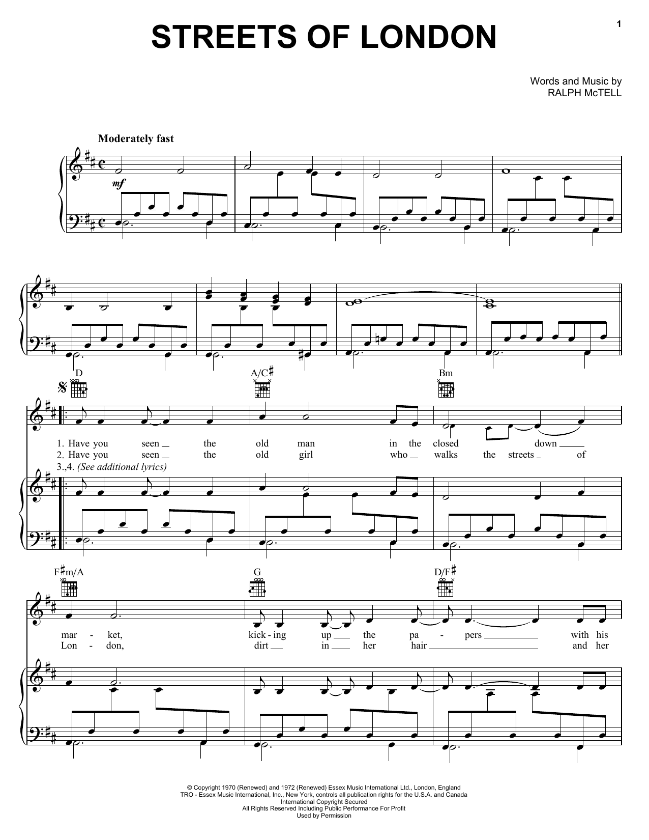Ralph McTell Streets Of London Sheet Music Notes & Chords for Lyrics & Chords - Download or Print PDF