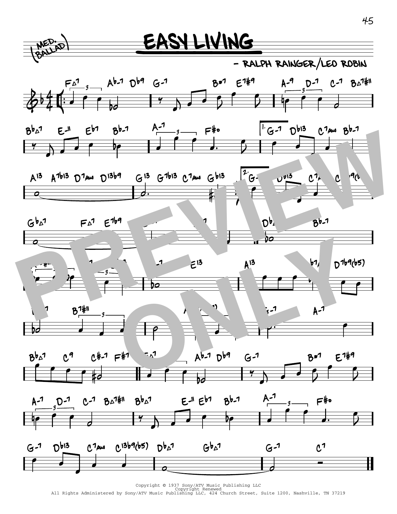 Ralph Rainger Easy Living (arr. David Hazeltine) Sheet Music Notes & Chords for Real Book – Enhanced Chords - Download or Print PDF