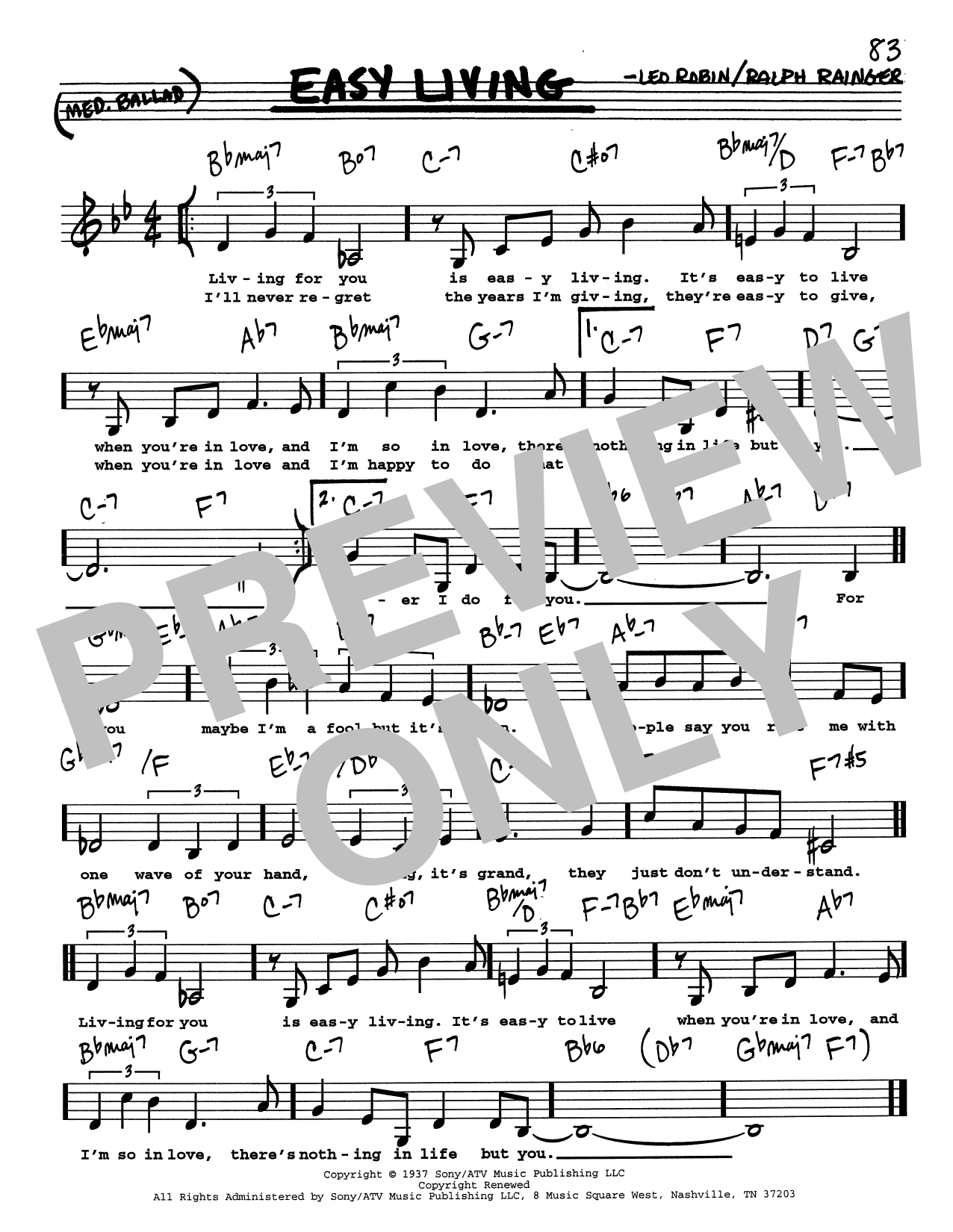 Ralph Rainger Easy Living (Low Voice) Sheet Music Notes & Chords for Real Book – Melody, Lyrics & Chords - Download or Print PDF