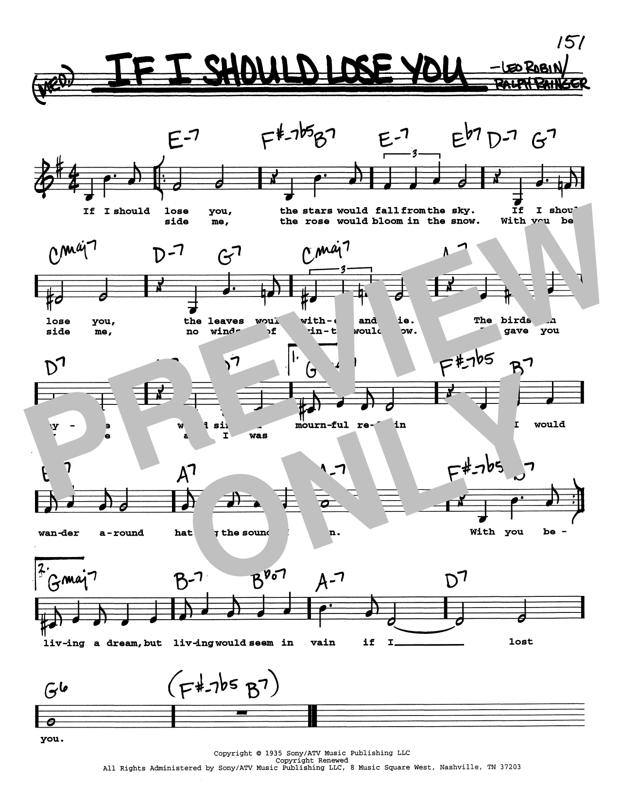 Ralph Rainger If I Should Lose You (Low Voice) Sheet Music Notes & Chords for Real Book – Melody, Lyrics & Chords - Download or Print PDF