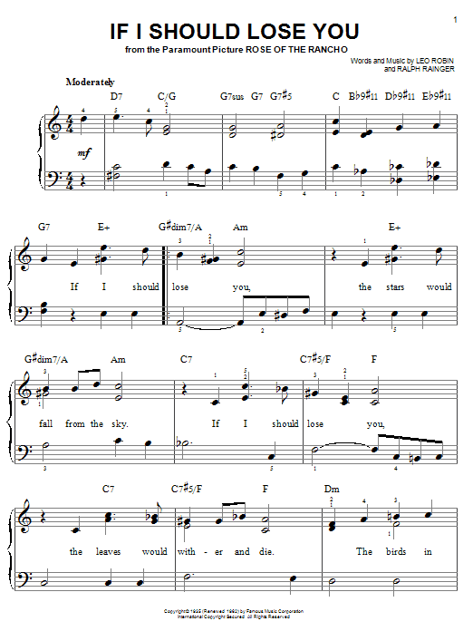 Ralph Rainger If I Should Lose You Sheet Music Notes & Chords for Real Book - Melody & Chords - C Instruments - Download or Print PDF