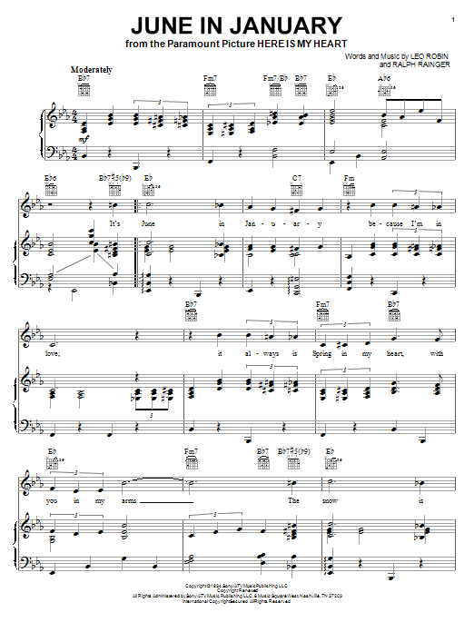 Ralph Rainger June In January Sheet Music Notes & Chords for Piano, Vocal & Guitar (Right-Hand Melody) - Download or Print PDF