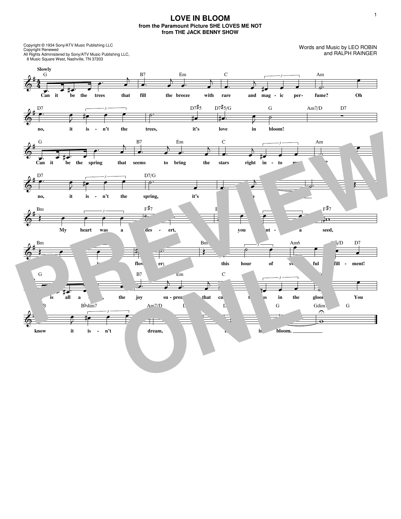 Ralph Rainger Love In Bloom Sheet Music Notes & Chords for Melody Line, Lyrics & Chords - Download or Print PDF