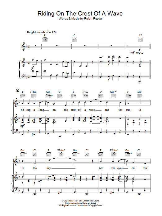 Ralph Reader On The Crest Of A Wave Sheet Music Notes & Chords for Piano, Vocal & Guitar (Right-Hand Melody) - Download or Print PDF