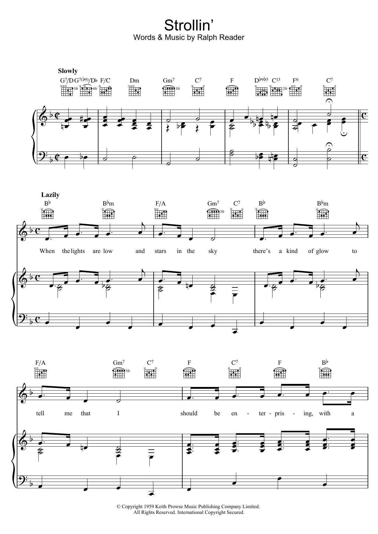 Ralph Reader Strollin' Sheet Music Notes & Chords for Piano, Vocal & Guitar (Right-Hand Melody) - Download or Print PDF