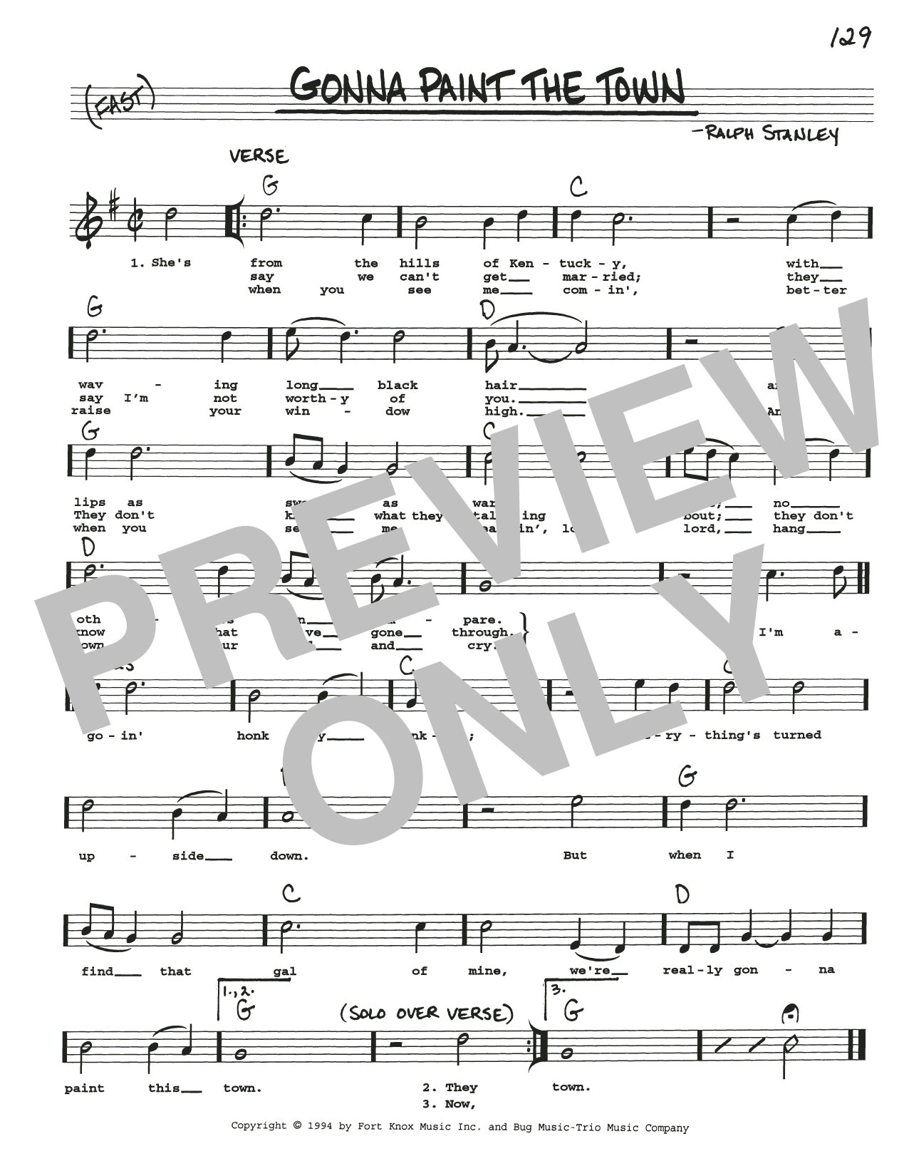 Ralph Stanley Gonna Paint The Town Sheet Music Notes & Chords for Real Book – Melody, Lyrics & Chords - Download or Print PDF
