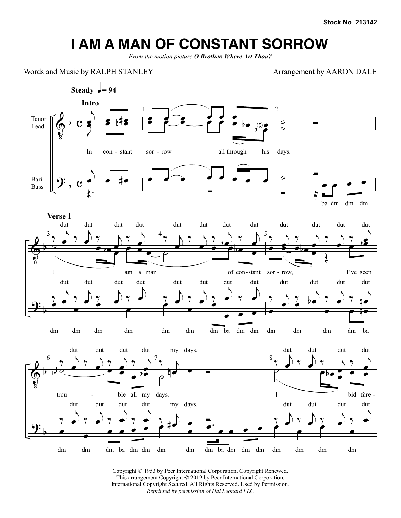 Ralph Stanley I Am A Man Of Constant Sorrow (arr. Aaron Dale) Sheet Music Notes & Chords for TTBB Choir - Download or Print PDF