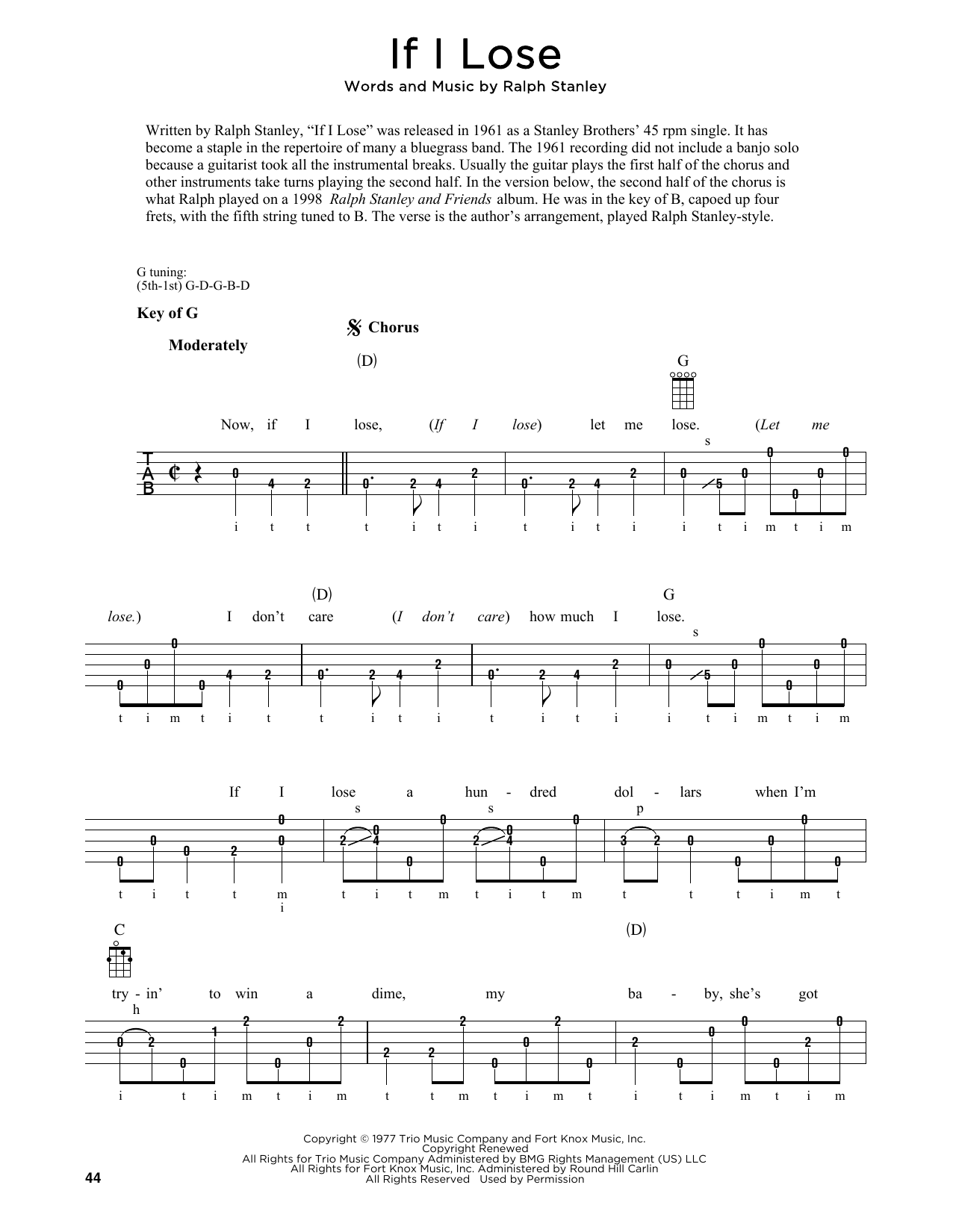 Ralph Stanley If I Lose (arr. Fred Sokolow) Sheet Music Notes & Chords for Banjo Tab - Download or Print PDF