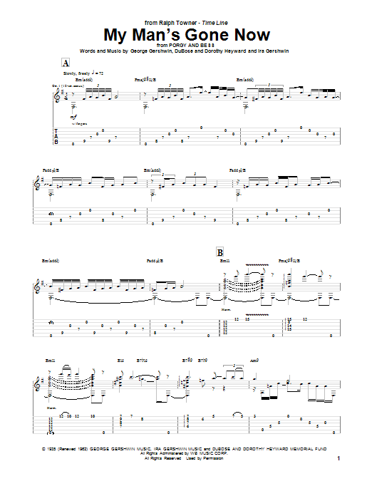 Ralph Towner My Man's Gone Now Sheet Music Notes & Chords for Guitar Tab - Download or Print PDF