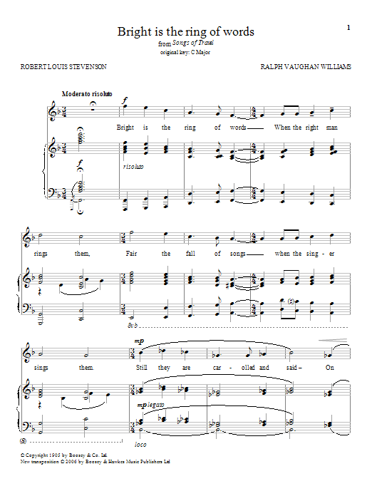 Ralph Vaughan Williams Bright Is The Ring Of Words Sheet Music Notes & Chords for Piano & Vocal - Download or Print PDF