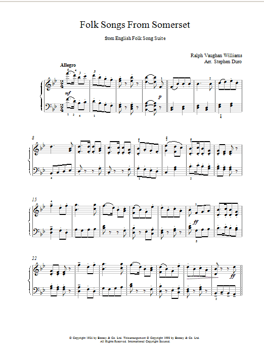 Ralph Vaughan Williams Folk Songs From Somerset from English Folk Song Suite Sheet Music Notes & Chords for Piano - Download or Print PDF