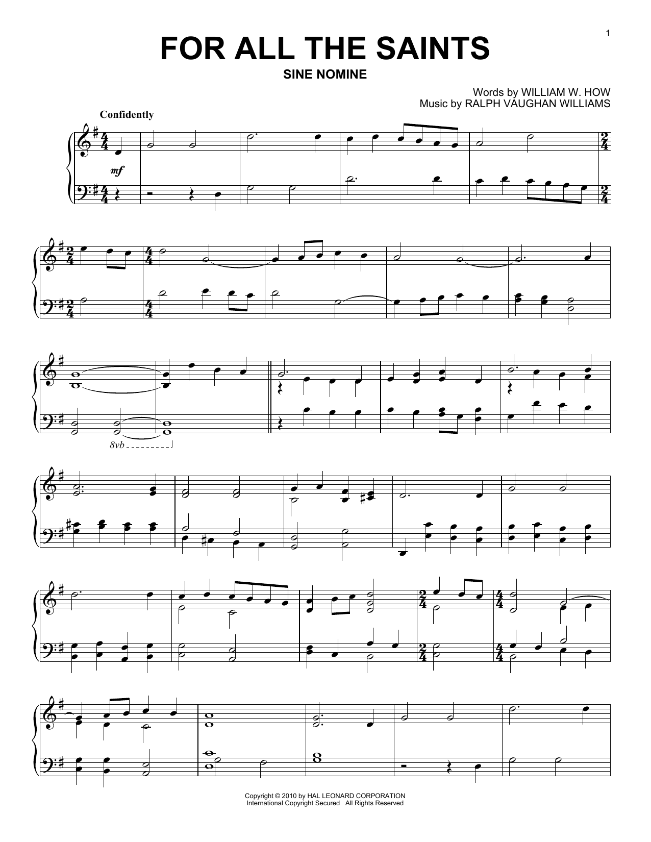 Ralph Vaughan Williams For All The Saints Sheet Music Notes & Chords for Piano - Download or Print PDF