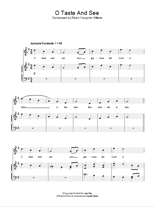 Ralph Vaughan Williams O Taste And See Sheet Music Notes & Chords for Easy Piano - Download or Print PDF