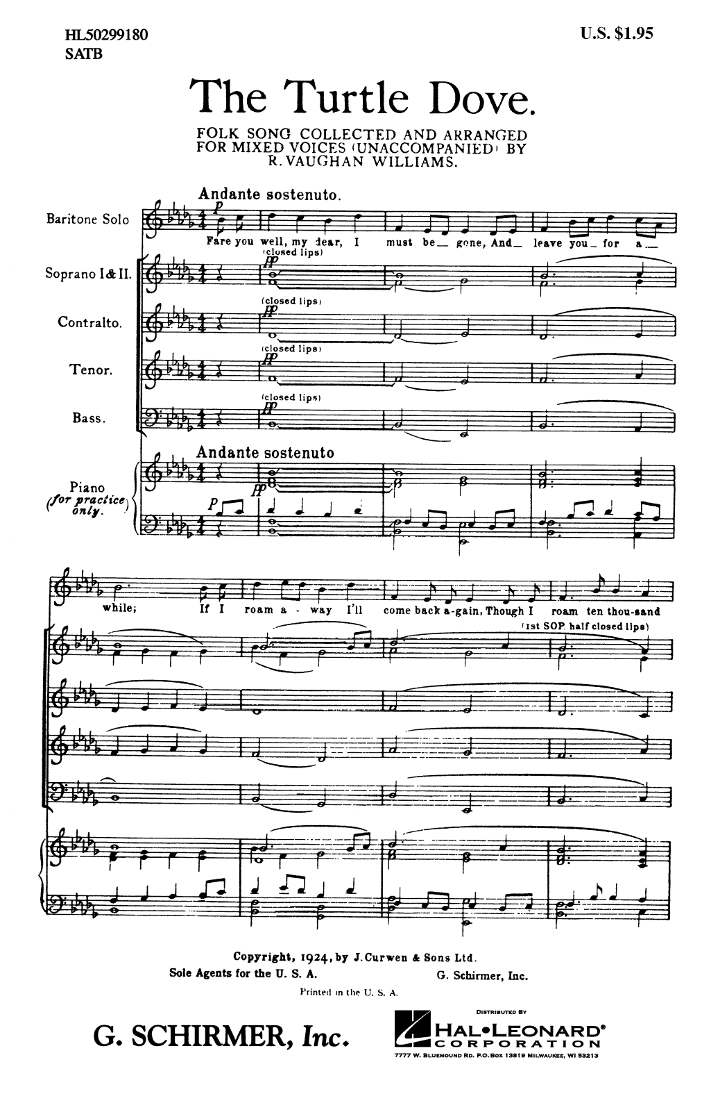 Ralph Vaughan Williams The Turtle Dove Sheet Music Notes & Chords for SATB Choir - Download or Print PDF